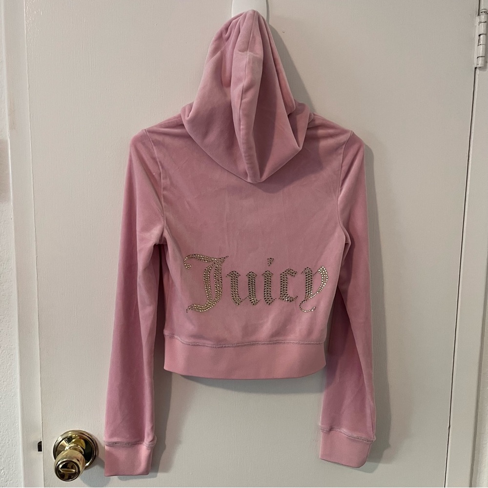 Juicy Couture Womens OG Big Bling Velour Hoodie Barbie Pink XS
